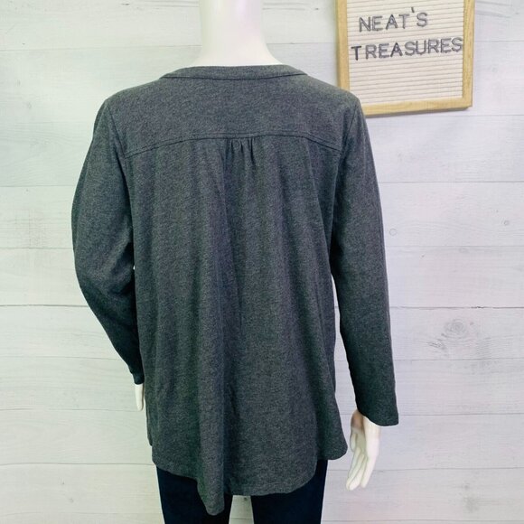 J Jill Floral Appliqué Heather Black Front Button Cardigan Sweater Size L Petite - Picture 5 of 9